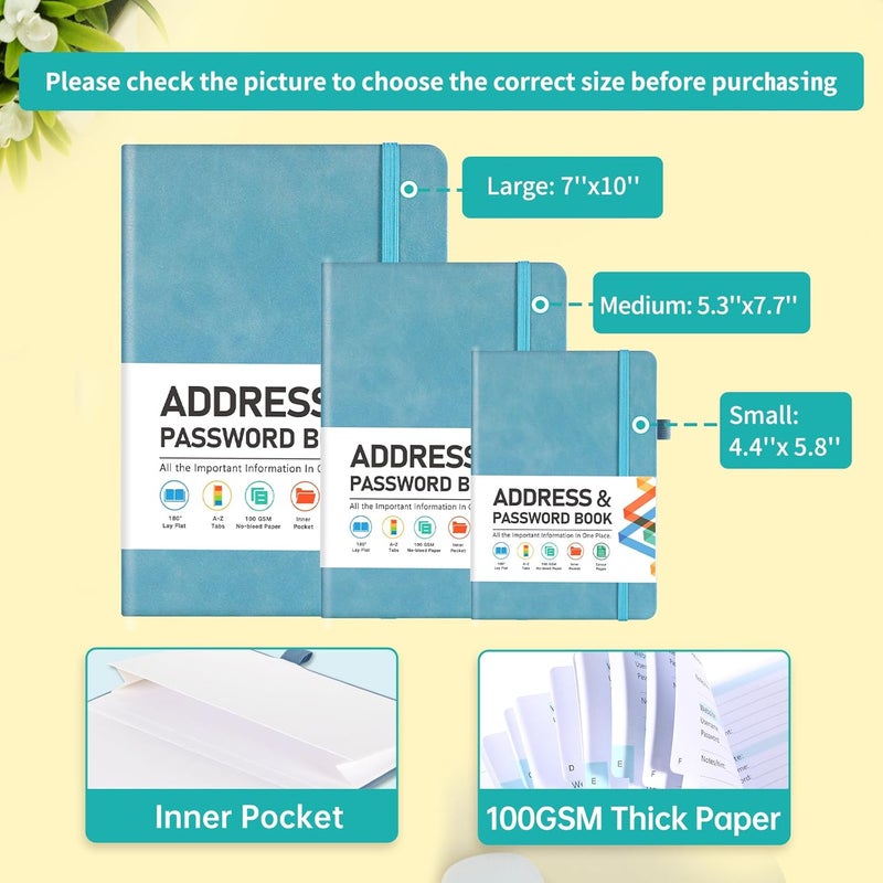 Homlive Address Book, Address and Password Keeper Book with Alphabetical Tabs, Hardcover Telephone Book Address Organizer Record with Pocket, Colored Pages, 5.3" x 7.7", Blue - Image 1